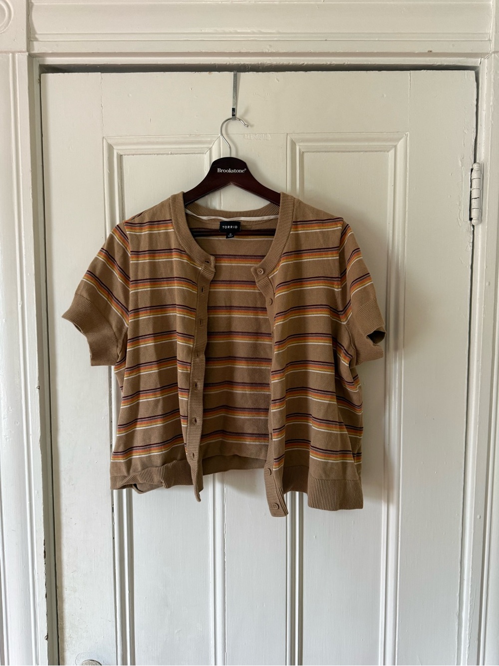 torrid Tan Striped Short Sleeve Cardigan